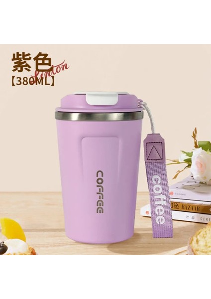 380ML Paslanmaz Çelik Kahve Yalıtımlı Kupa Çift Duvar Vakum Şişesi Sıcak Soğuk Yalıtımlı Kupa Taşınabilir Seyahat Kupa Kapasitesi: 380ML/RENK: Mor (Yurt Dışından)