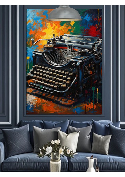 Eski Mekanik Daktilo Yazan Bir Sanat Dekoratif Kanvas - Mdf Ahşap Tablo