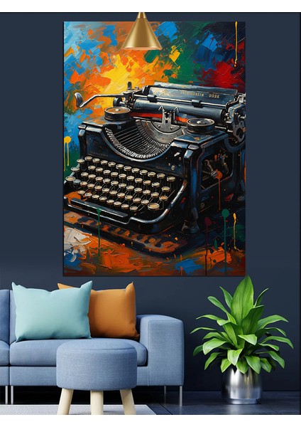 Eski Mekanik Daktilo Yazan Bir Sanat Dekoratif Kanvas - Mdf Ahşap Tablo modelleri