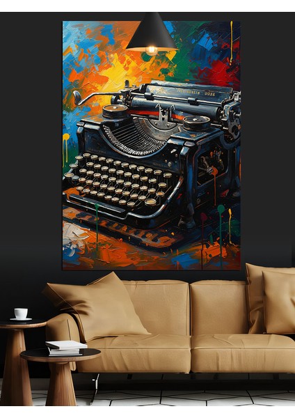 Eski Mekanik Daktilo Yazan Bir Sanat Dekoratif Kanvas - Mdf Ahşap Tablo fırsatları