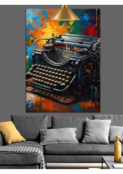 Eski Mekanik Daktilo Yazan Bir Sanat Dekoratif Kanvas - Mdf Ahşap Tablo indirimleri