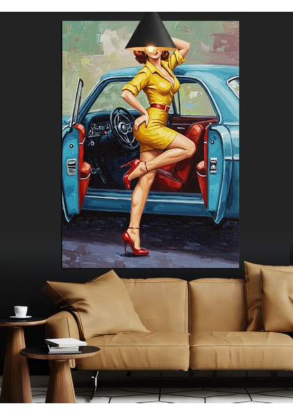 Sarı Elbiseli Çekici Kadın Dekoratif Kanvas - Mdf Ahşap Tablo