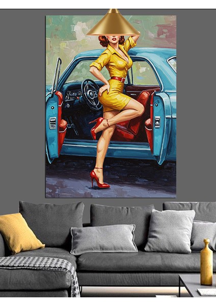 Sarı Elbiseli Çekici Kadın Dekoratif Kanvas - Mdf Ahşap Tablo fiyatları