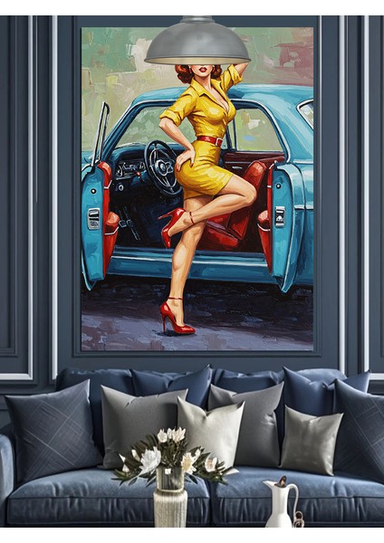 Sarı Elbiseli Çekici Kadın Dekoratif Kanvas - Mdf Ahşap Tablo modelleri