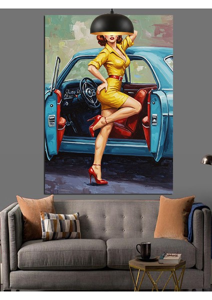 Sarı Elbiseli Çekici Kadın Dekoratif Kanvas - Mdf Ahşap Tablo fırsatları