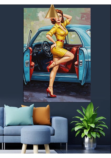 Sarı Elbiseli Çekici Kadın Dekoratif Kanvas - Mdf Ahşap Tablo indirimleri