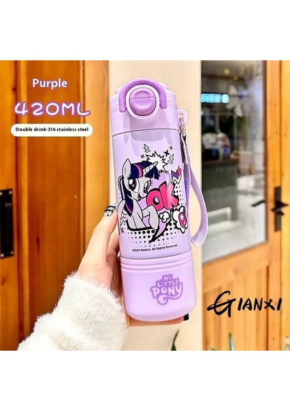 Gianxi Pony Polly Çocuk Termos Kupası Öğrencileri Okula Gidiyor Özel Saman Kupası Çocukların Yeni 2024 Kettle Çift Içme Cupcapacity: 420ML/RENK: Mor (Yurt Dışından)