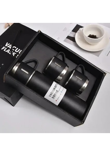 Taşınabilir 304 Paslanmaz Çelik Vakum Yalıtımlı Şişe Seti Ofis Iş Tarzı Kahve Termos Şişe Şişesi Carafecapacity: 500ML/RENK: Siyah Set (Yurt Dışından)