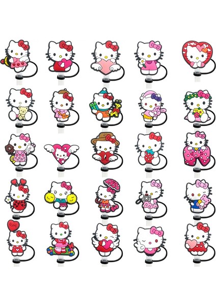 1-25PCS Hello Kitty Miniso Araba Termos Kupası 3040OZ CUP10MM Saman Toppers Yeniden Kullanılabilir Toz Geçirmez Saman Kapağı Renk: 25 Pcs A Set (Yurt Dışından)