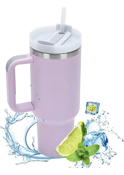 Hanlde ile Yalıtımlı Tumbler 1200ML Metal Paslanmaz Çelik Vakum Taşınabilir Saman Kupası Sıcak ve Soğuk Kahve Kapasitesi Için Büyük Termal Kupa: 1000-1500ML/RENK: Mor: (Yurt Dışından)