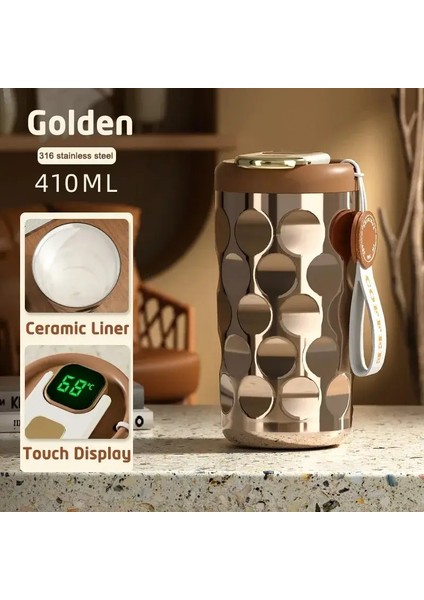 410ML Akıllı Termos Şişesi 316 Kahve LED Sıcaklık Ekran Termal Kupa Vakum Şişeler Kahve Kupası Kapasitesi: 410ML/RENK: Altın (Yurt Dışından)