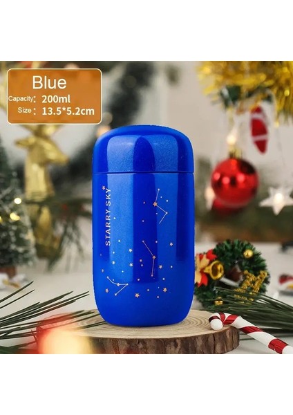 Termos Şişe Yıldızlı Gökyüzü Mini Kapasiteli Sızdır Yalan Kahve Kupası 304 Paslanmaz Çelik Vakum Şişesi 200ML Termo Şişe Kapasitesi: 200ML/RENK: Mavi (Yurt Dışından)