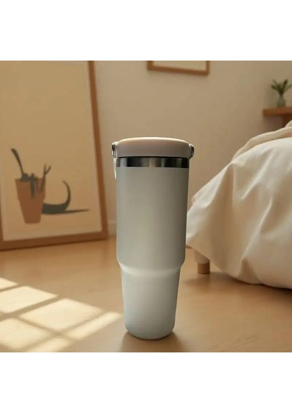 Erkekler ve Kadınlar Için 30 Oz Ağır Yalıtımlı Kupa - 304 Paslanmaz Çelik, Bir El Açık Kapak, Araba Seyahat Kupası Kapasitesi: 887ML/RENK: 887MLMILKV Beyaz (Yurt Dışından)
