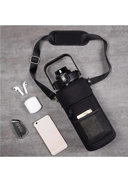 2l Su Şişesi Kapağı Izolatör Kılıf Torbası Tumbler Şişe Çantası Kamp Kampı Için Taşınabilir Açık Hava Spor Içecek Yazıları Çantası Renk: Siyah (Yurt Dışından)