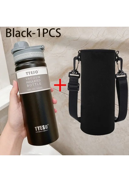 Tyeso 530ML Yalıtımlı Kupa Termos Şişe Paslanmaz Çelik Soğuk ve Sıcak Vakum Şişesi Termal Kupa Kuk Işı Taşınabilir Seyahat Su Kupası Kapasite: 530ML/RENK: Kupa Çanta ile Siyah (Yurt Dışından)