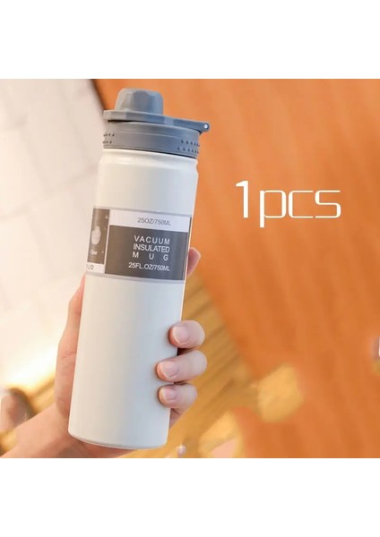 530ML/750ML Termos Su Şişesi Büyük Kapasiteli Paslanmaz Çelik Vakum Şişesi Kupa Taşınabilir Açık Termal Kupa Spor Içecekleri Kupa Kapasite: 750ML/RENK: Beyaz (Yurt Dışından)