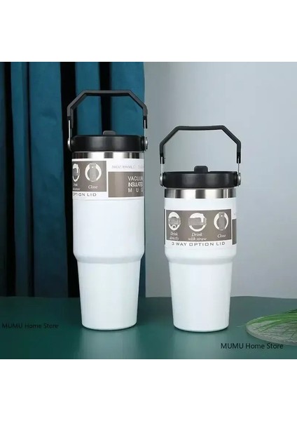 20/30 Oz Paslanmaz Çelik Termos Şişe Araç Yalıtımlı Kupa Tumbler Vakum Şişeler Soğuk ve Isı Termal Kupa Spor Termal Kupa Kapasite: 890ML/RENK: Beyaz (Yurt Dışından)