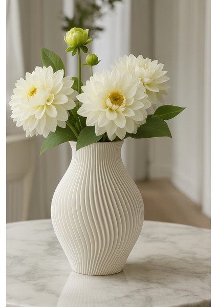 Modern Ribbed Dekoratif Vazo (Seramik Görünümlü)