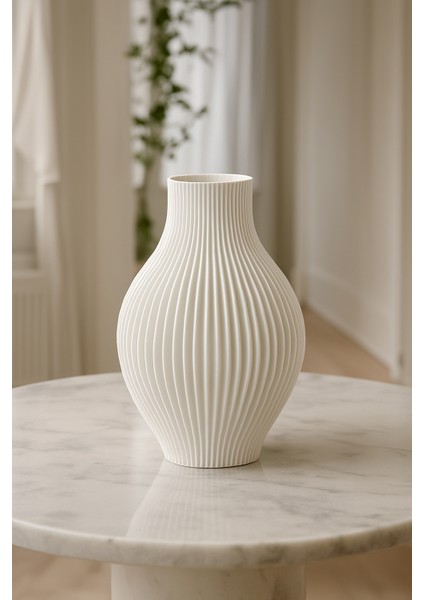 Modern Ribbed Dekoratif Vazo (Seramik Görünümlü) fiyatları
