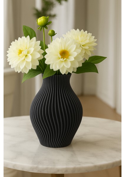 Modern Ribbed Dekoratif Vazo (Seramik Görünümlü)