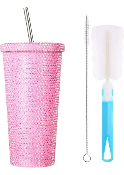 1 Set 500/700ML Köpüklü Termal Kupa Rhinestone ile Çukurlu Parıltı Tulumbler Set Paslanmaz Çelik Yalıtımlı Şişeler Vakum Kahve Kupa Renk: Pembe 500ML (Yurt Dışından)