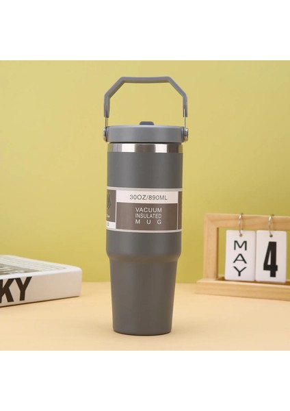 30 Oz Büyük Kapasiteli Taşınabilir Araba Fincan Paslanmaz Çelik Termos Kap Saman Saplı Seyahat Spor Su Şişesi Vakum Flaskcapacity: 801-900ML/RENK: Açık Yeşil (Yurt Dışından)