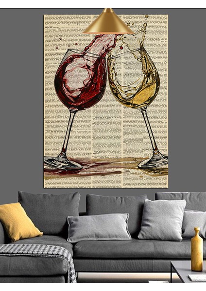 Iki Kadeh Şarap Kırmızı Beyaz Dekoratif Kanvas - Mdf Ahşap Tablo