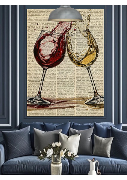 Iki Kadeh Şarap Kırmızı Beyaz Dekoratif Kanvas - Mdf Ahşap Tablo fiyatları