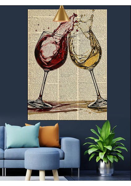 Iki Kadeh Şarap Kırmızı Beyaz Dekoratif Kanvas - Mdf Ahşap Tablo fırsatları