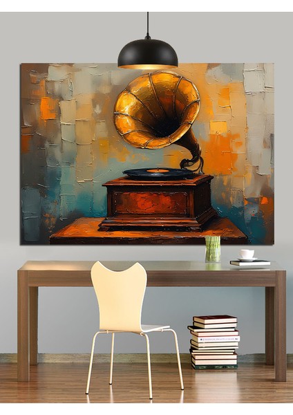 Gramofon Antika Müzik Çalar Dekoratif Kanvas - Mdf Ahşap Tablo