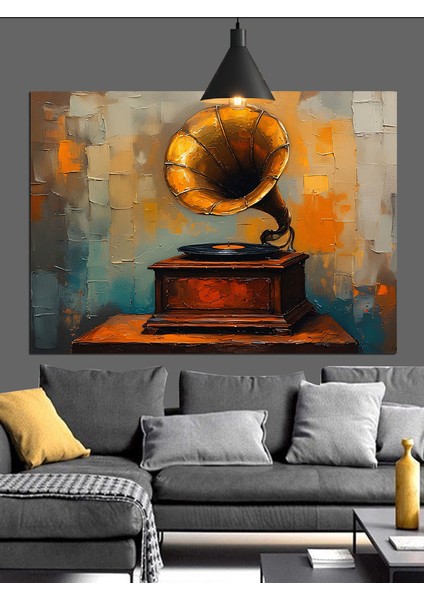 Gramofon Antika Müzik Çalar Dekoratif Kanvas - Mdf Ahşap Tablo fırsatları