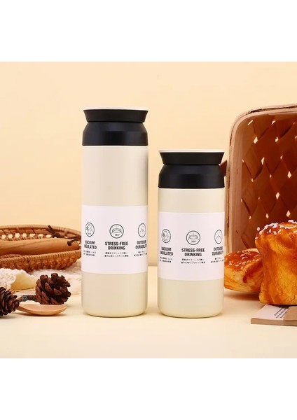 Taşınabilir 350ML 500ML Su Şişesi Vakum Mini Spor Salonu Termos Kupa Paslanmaz Çelik Vakum Yalıtımlı Termal Seyahat Kahve Kupası Araba Kapasitesi: 500ML/RENK: Beyaz (Yurt Dışından)