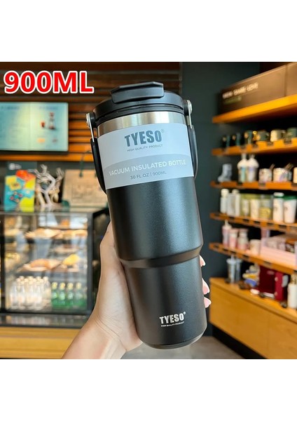 Kahve Kupa Kupa Paslanmaz Çelik Termos Şişesi Çift Katmanlı Yalıtım Soğuk ve Sıcak Seyahat Kupası Vakum Şişesi Araç Su Bottlecapity: 900ML/RENK: Siyah (Yurt Dışından)