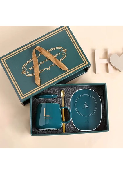 Sevgililer Günü Seti 55 ℃ Termostat Kupa Kupa Seramik Kupası Ofis Veya Ev Için Kaşık Kahve Kupası ile Kapalı Seramik Kupa Taşınabilir Meacapakite: 301-400ML/RENK: Yeşil (Yurt Dışından)