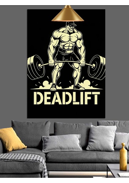Vücut Geliştiricinin Deadlift Yaptığı Poster Dekoratif Kanvas - Mdf Ahşap Tablo