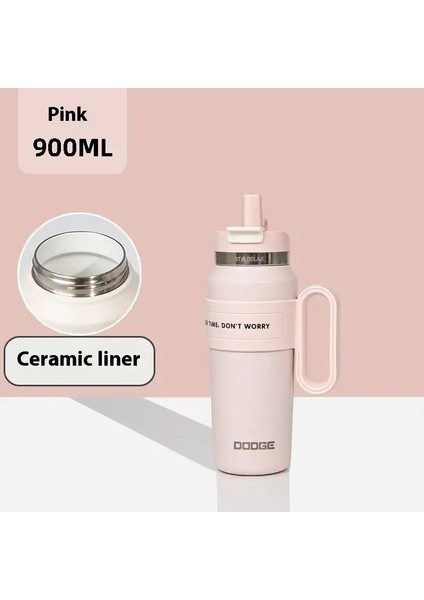 Dodge 900ML Konforlu Çift Içecek Termos Kaplamalı Saman Saman Püskürtmeli Seramik Astar Paslanmaz Kahve Büyük Kapasite Kahve Kupası Kapasite: 900ML/RENK: 4 (Yurt Dışından)
