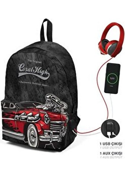Araba Desenli Sırt Çantası Siyah USB ve AUX Girişli 10 Yaş ve Üzeri Kullanıma Uygun fırsatları