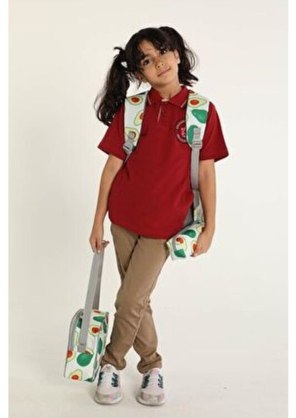 İlkokul Çantası Avokado Deseniyle Su Geçirmez 3'lü Set 40x30x15 cm