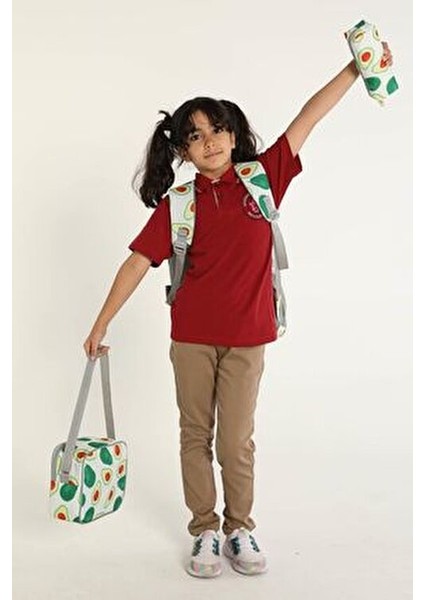 İlkokul Çantası Avokado Deseniyle Su Geçirmez 3'lü Set 40x30x15 cm