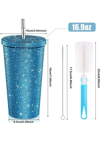 1 Pc Rhinestone Kahve Kupası Kupası Rhinestone Rhinestone Termos Kupası Çift Paslanmaz Çelik Samansız Kahve Kupa Su Şişeleri Kapasite: 500ML/RENK: Mavi (Yurt Dışından)