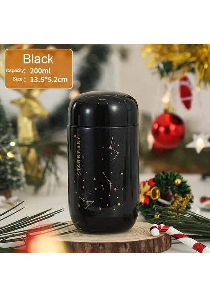 Termos Şişe Yıldızlı Gökyüzü Mini Kapasiteli Sızdır Yalan Kahve Kupası 304 Paslanmaz Çelik Vakum Şişesi 200ML Termo Şişe Kapasitesi: 200ML/RENK: Siyah (Yurt Dışından)