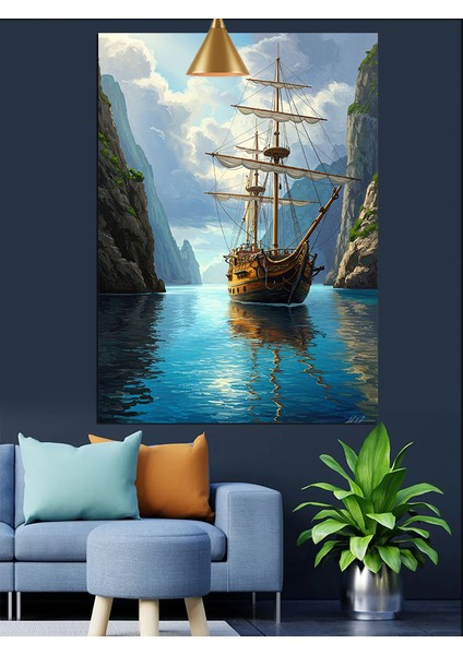 Denizde Seyreden Tarihi Yelkenli Gemi Dekoratif Kanvas - Mdf Ahşap Tablo