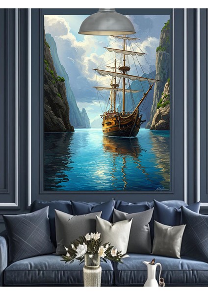 Denizde Seyreden Tarihi Yelkenli Gemi Dekoratif Kanvas - Mdf Ahşap Tablo fırsatları