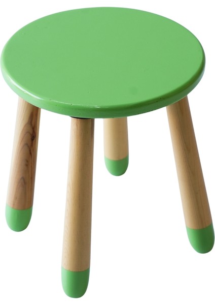 Doğal Ahşap Renkli Çocuk Tabure (Yeşil)