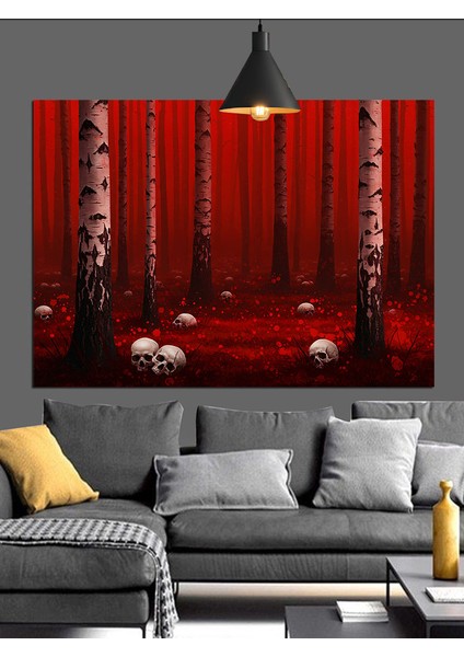 Kırmızı Korkunç Orman ve Kurukafa Dekoratif Kanvas - Mdf Ahşap Tablo fiyatları
