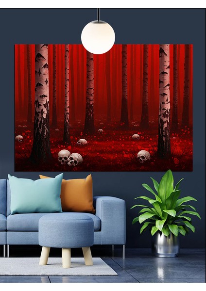 Kırmızı Korkunç Orman ve Kurukafa Dekoratif Kanvas - Mdf Ahşap Tablo indirimleri