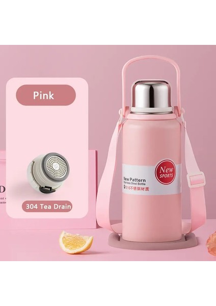 2000ML Termal Su Şişesi Saman Paslanmaz Çelik Termos Şişesi ile Büyük Kapasite Soğuk ve Sıcak Su Şişesi Spor Termos Kupası Kapasite: 1580ML/RENK: Pembe (Yurt Dışından)