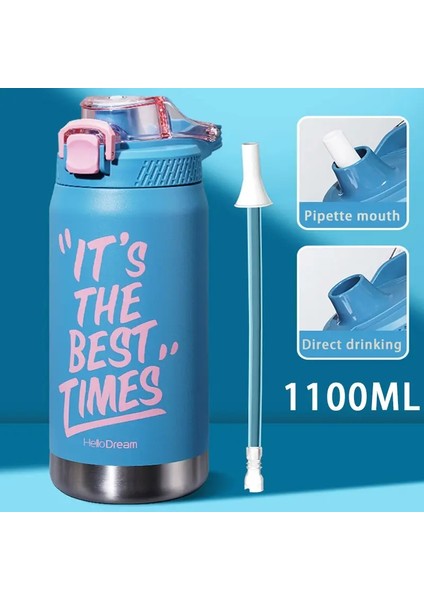 Nslemed Termos Bileçe Puz Çelik Termi Kullanım Büyük Kapasiteli Termo Şişe Tumbler Spor Kupası Içecekleri Vakum Şemsiyesi: 640-1100ML/RENK: 304 Gümüş (Yurt Dışından)