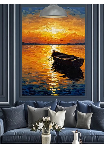 Gün Batımında Denizde Yalnız Tekne Dekoratif Kanvas - Mdf Ahşap Tablo modelleri
