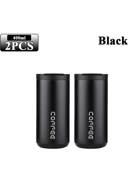 400ML Paslanmaz Çelik Kahve Fincanı Seyahat Termal Kupa Sızdırmaz Termos Şişe Çay Kahve Kupa Ofis Iş Tarzı Termos Kapasitesi: 400ML/RENK: Siyah-2pcs (Yurt Dışından)